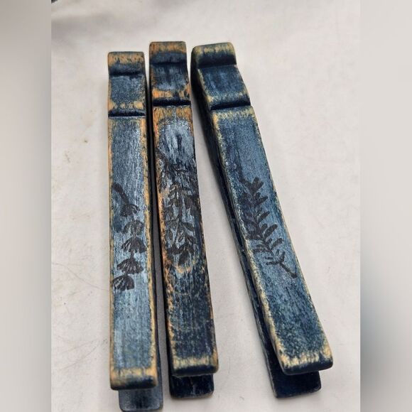 "5/$25" Vintage Upcycled Distressed Blue Wood Clothes Pins, Set Of 3 - Picture 2 of 5